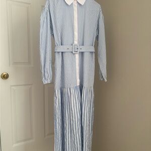 Blue and White Striped Long Dress